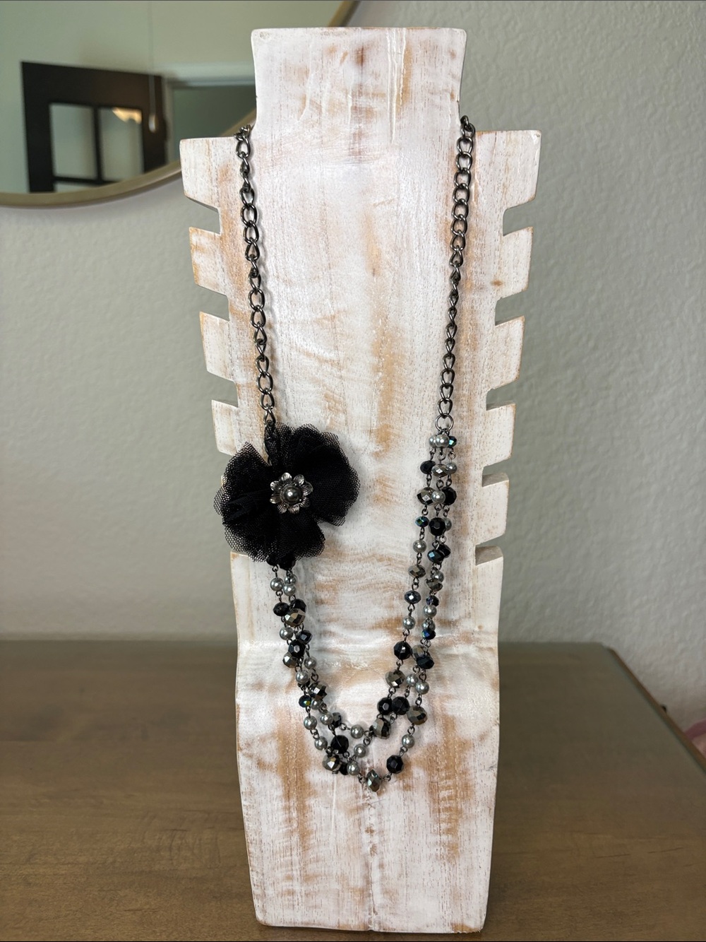 Black Floral Bead Statement Necklace and Bracelet Set